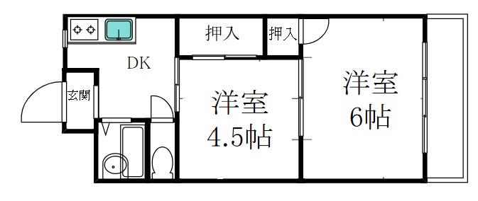 プレアール徳庵(2DK/2階)の間取り写真