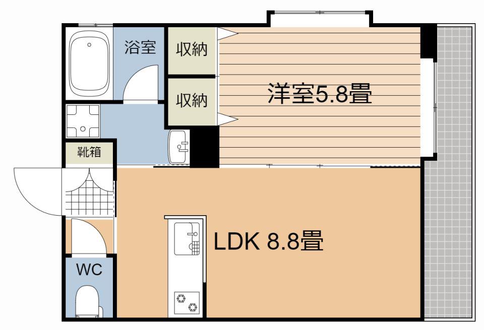 ドリーム鴨池(1LDK/2階)の間取り写真