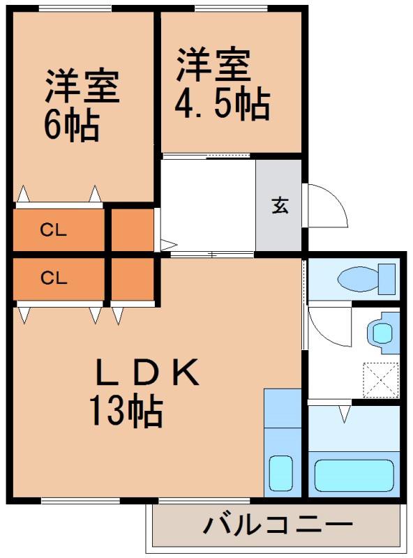 パストラル板倉A(2LDK/1階)の間取り写真