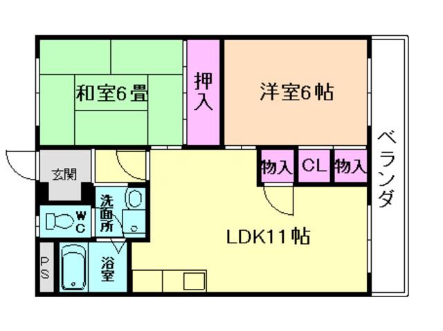 稲野第2ハイツ(2LDK/2階)の間取り写真