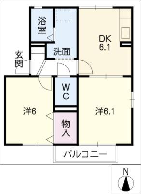 セジュールS・豊岡(2DK/2階)の間取り写真