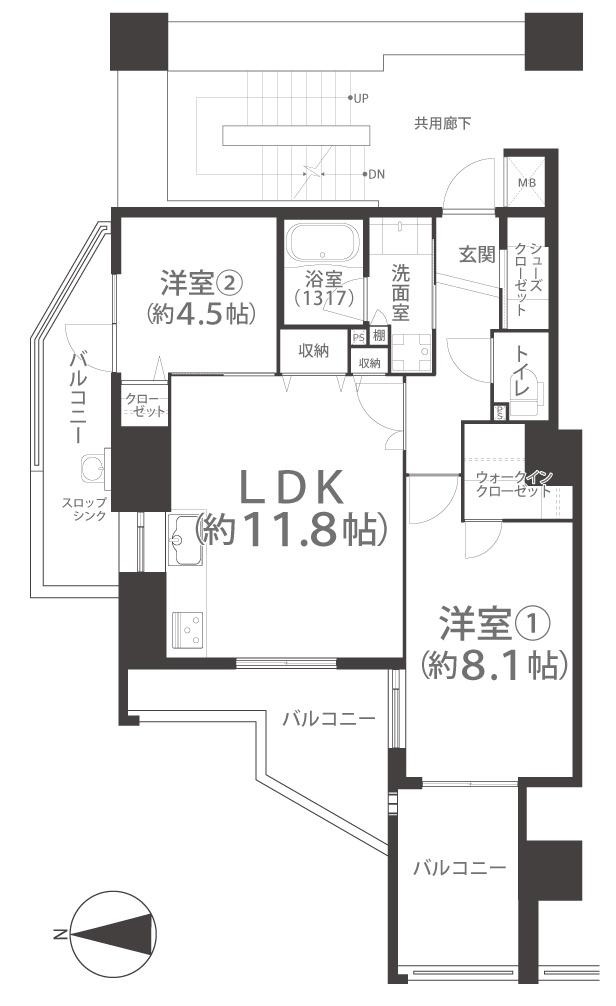 ルミノ平和町(2LDK/6階)の間取り写真