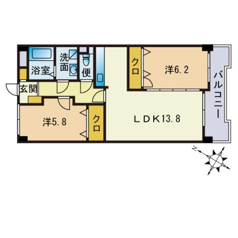 ドミール シャトー(2LDK/5階)の間取り写真