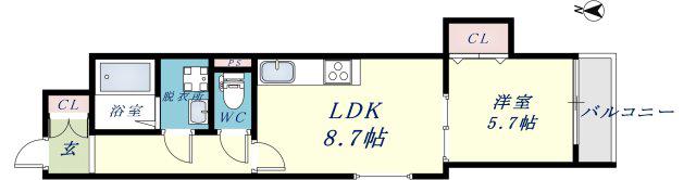 クリエオーレ衣摺Ⅱ(1LDK/1階)の間取り写真