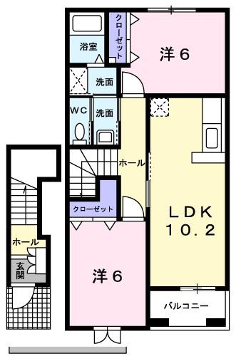 スローモーションB(2LDK/2階)の間取り写真