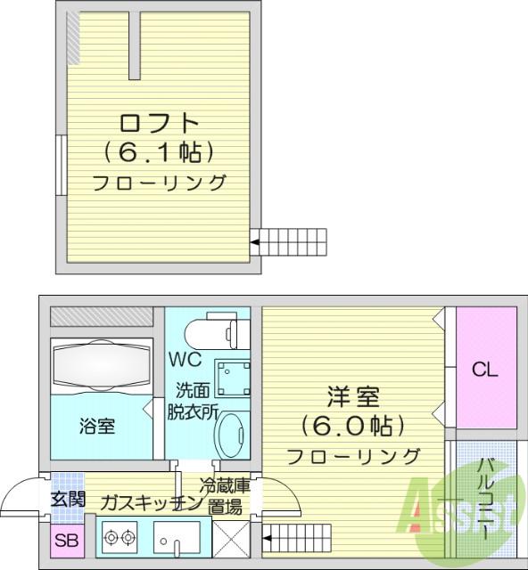 ヴァルムファーデン(1K/2階)の間取り写真