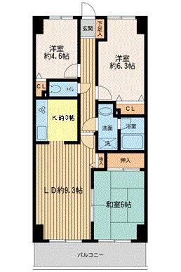 ガーデンシティ金沢文庫(3LDK/7階)の間取り写真