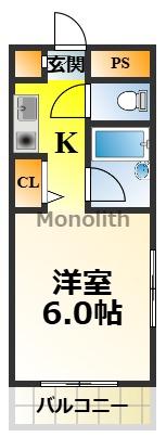 グランドソレイユ寺門(1K/2階)の間取り写真