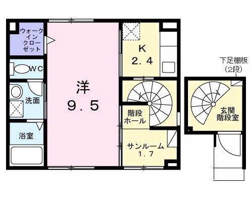 シティーライトI(1K/2階)の間取り写真