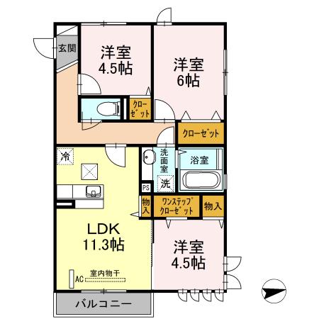 プロムナード元住吉 A棟(3LDK/1階)の間取り写真