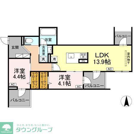 セレスティア中野上高田(2LDK/2階)の間取り写真