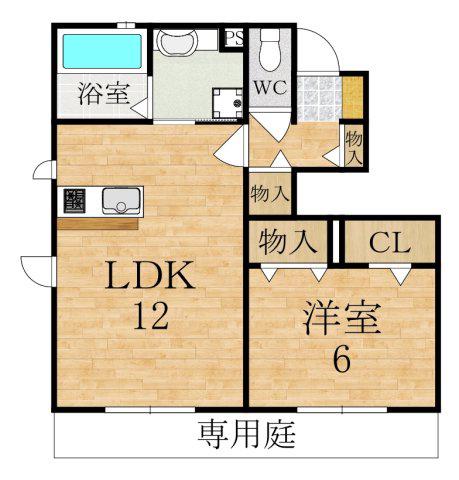 トラディシオン A棟(1LDK/1階)の間取り写真