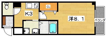 アンリシールIII(1K/5階)の間取り写真