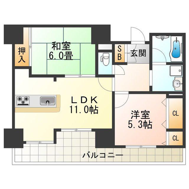 フェルザ住之江公園(2LDK/11階)の間取り写真