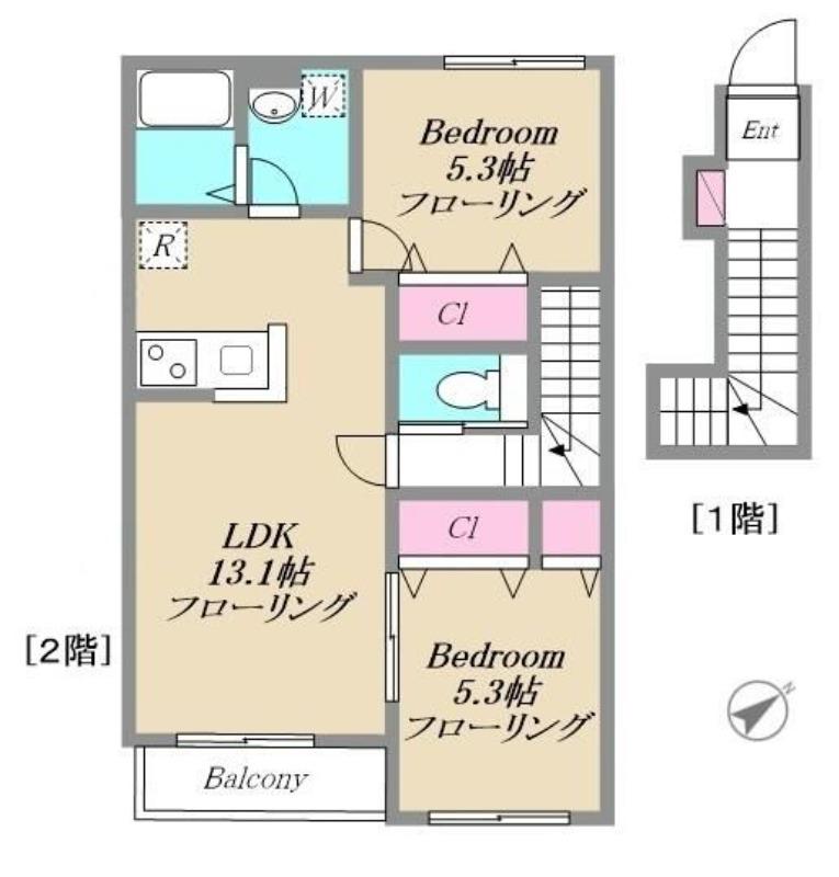 リバーサイドヴィレッジIII・IV棟(2LDK/2階)の間取り写真