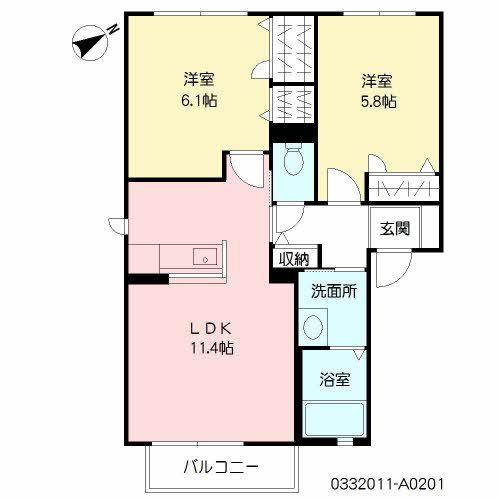 カーサ シェルテッツァ 野見山(2LDK/2階)の間取り写真
