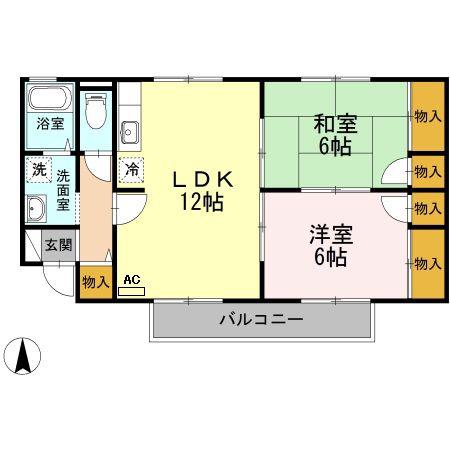 ステーションハウス久米IIIB棟(2LDK/2階)の間取り写真