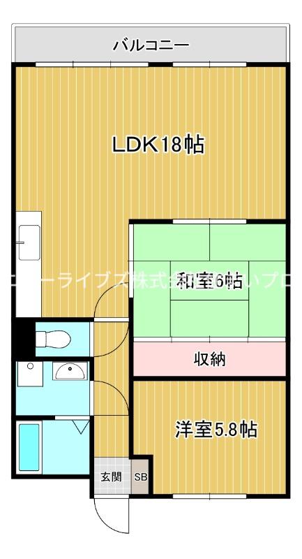 バーンフリート寝屋川(2LDK/5階)の間取り写真