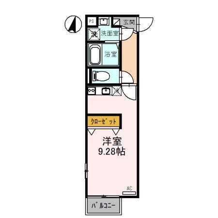 アムール プリエII(ワンルーム/1階)の間取り写真