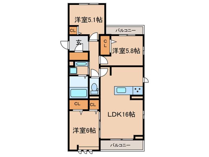 コルザ・フィオーレ(3LDK/2階)の間取り写真