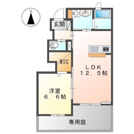 H&C CRECIA 立花(1LDK/1階)の間取り写真