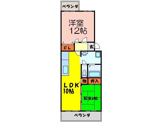 ハイツキャスティーB棟(2LDK/1階)の間取り写真
