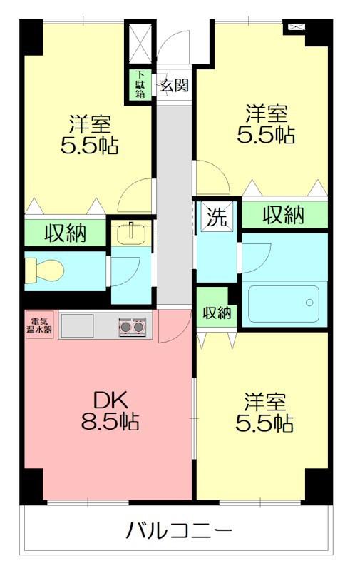 スカイコート(3DK/3階)の間取り写真