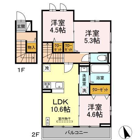 エクラン ウルー湘南S(3LDK/2階)の間取り写真
