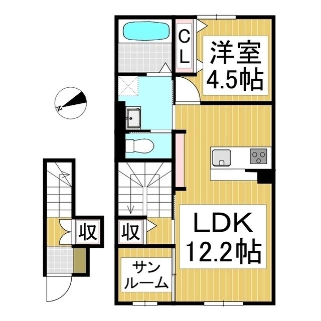 長野市稲葉(1LDK/2階)の間取り写真