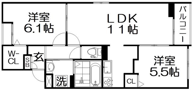 スターリーガーデン(2LDK/2階)の間取り写真