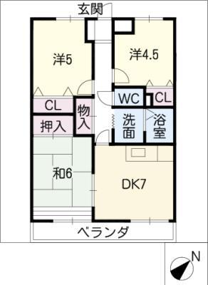 シャルマン宮町(3DK/2階)の間取り写真