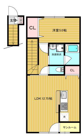 クリスタルステージI(1LDK/2階)の間取り写真