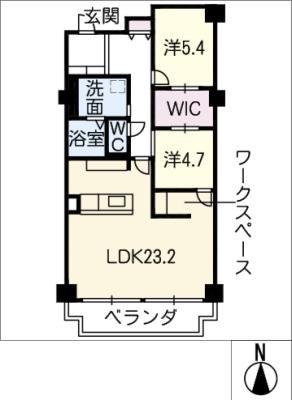 三渓ヒルズ A棟(2LDK/1階)の間取り写真