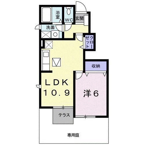 エクセレンスヒルC(1LDK/1階)の間取り写真