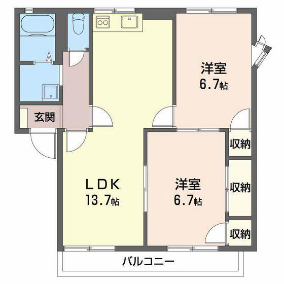 マンハイム嘉 C棟(2LDK/1階)の間取り写真