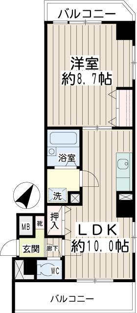 リバーサイド(1LDK/2階)の間取り写真