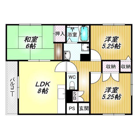 松宮ハイツ1番館(3LDK/2階)の間取り写真