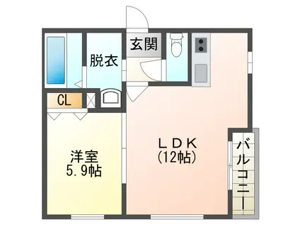 GRAND TERRACE東開II(1LDK/1階)の間取り写真