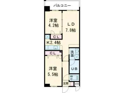 コンダクトレジデンスFUJIMI(2LDK/8階)の間取り写真