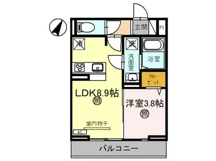 西武新宿線 新所沢駅 徒歩8分 3階建 築1年(1LDK/2階)の間取り写真