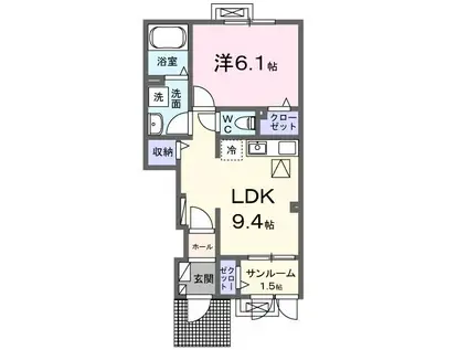 ＪＲ奥羽本線 高畠駅 徒歩13分 2階建 築1年(1LDK/1階)の間取り写真