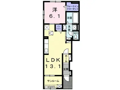 ハイバリースクエア田原(1LDK/1階)の間取り写真