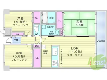 コアライフ山手(3LDK/4階)の間取り写真