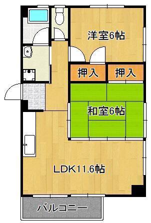 ハイツK(2LDK/3階)の間取り写真