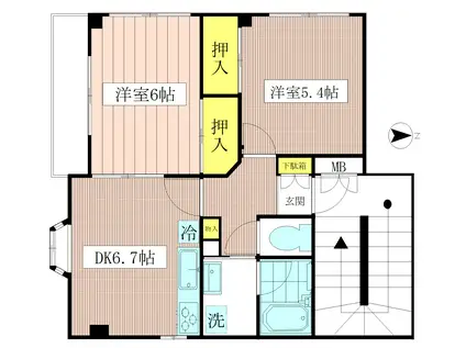 新蒲田FCハイツB棟(2DK/2階)の間取り写真