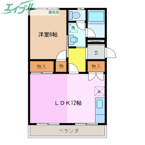 メゾンくわなM1(1LDK/1階)の間取り写真