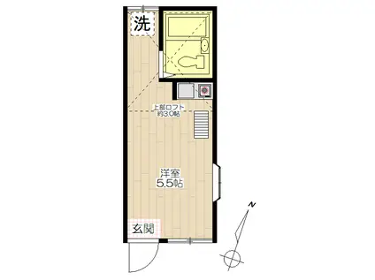 コーポ若山(ワンルーム/2階)の間取り写真