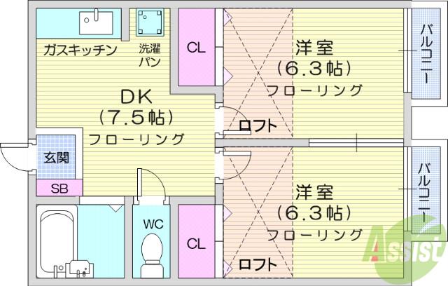 ロイヤルハイツ将監(2DK/2階)の間取り写真