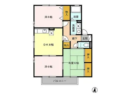 ディアコートB(3DK/2階)の間取り写真