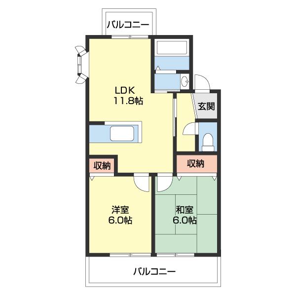 ラウンドヒル城山台(2LDK/2階)の間取り写真